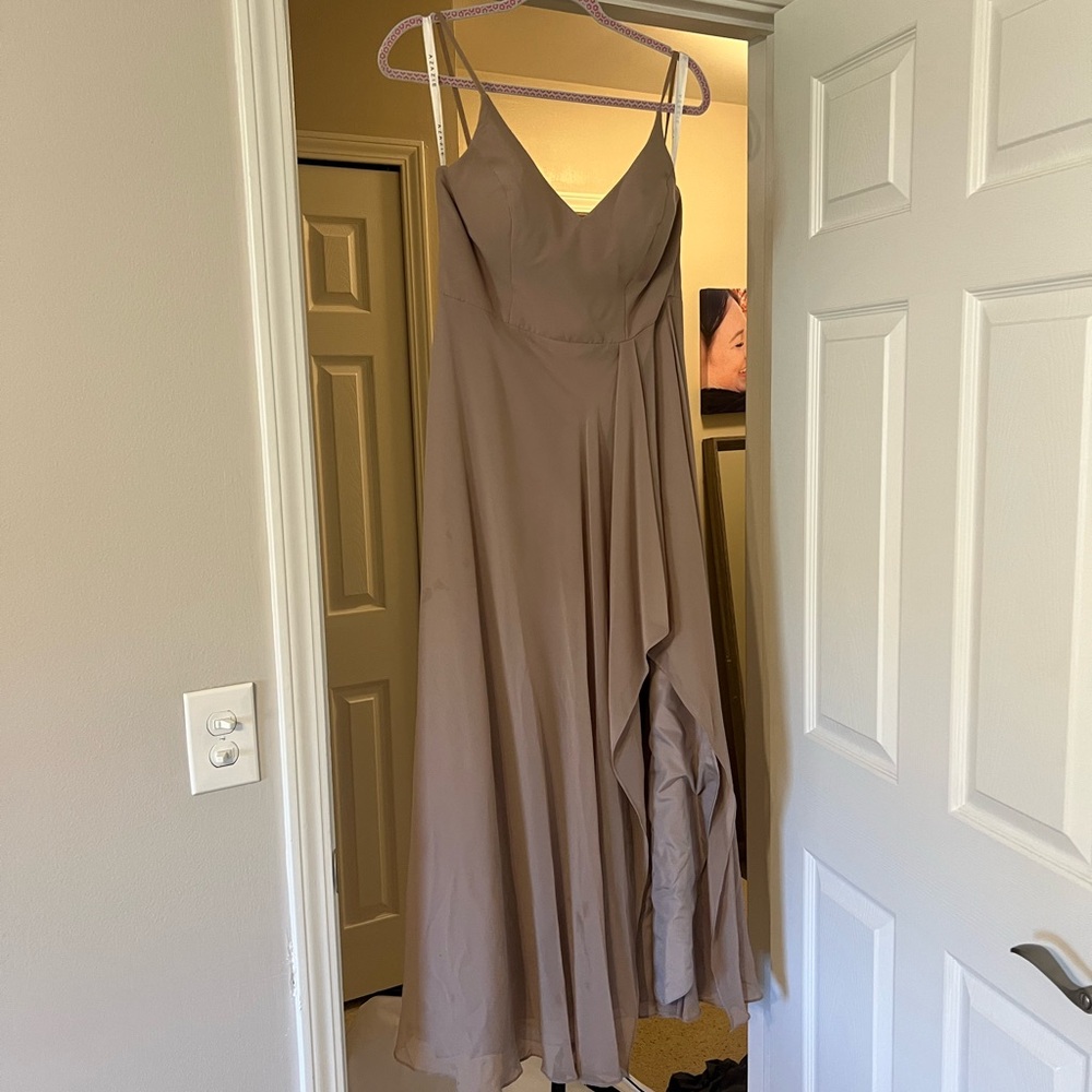 Azazie Brown Asymmetrical Wrap Maxi Dress